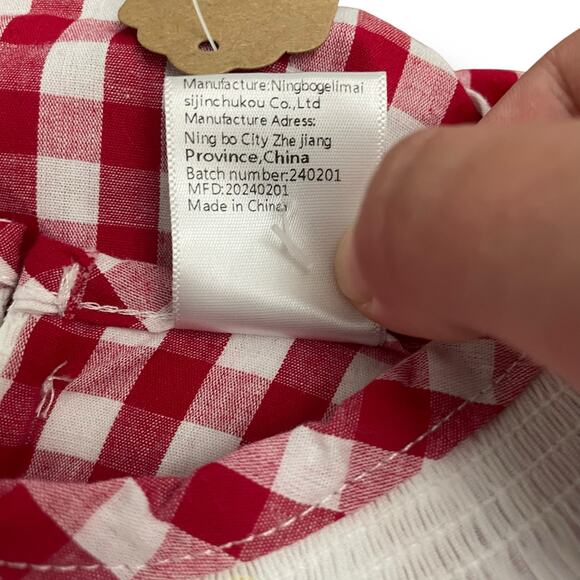 Girls nwot 3T Red Gingham Smocked Christmas Dress Embroidered Trees Puff Sleeve - Picture 5 of 6